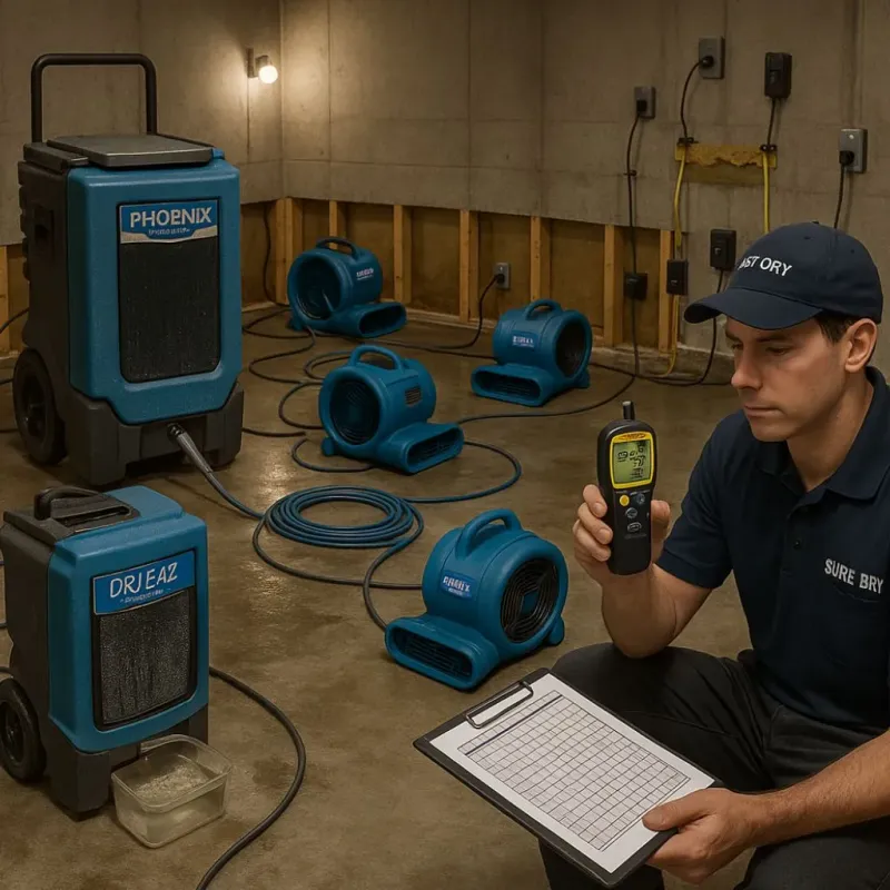 Structural Drying and Dehumidification process in Oak Hills, CA